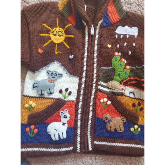 Sisandina Handicrafts Andes Appliques Embroidery Zip Knit Hoodie, Kids Size 4 - Picture 4 of 12